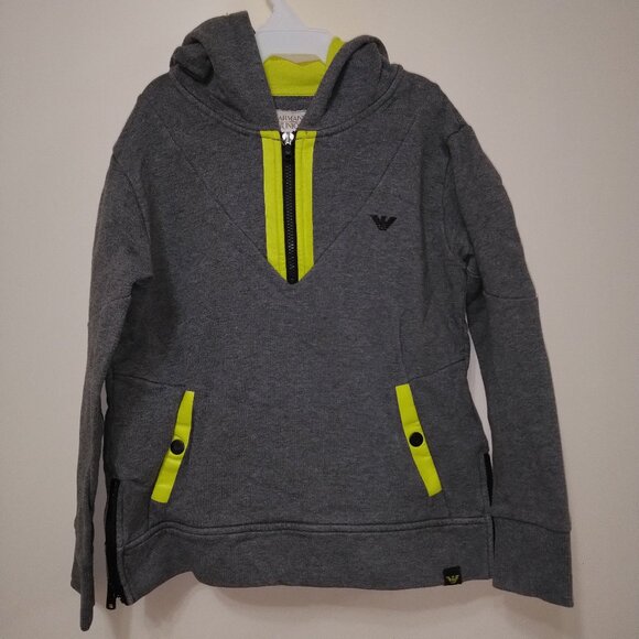 Armani gray zip pullover with lime green hood and side zippers - Picture 1 of 7